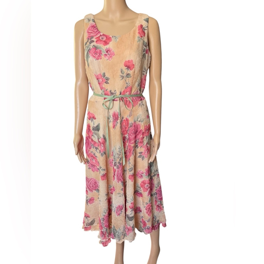 Miss Dorby Vintage 90s Yellow Romantic Ethereal Rose Floral Layered Crepe Dress